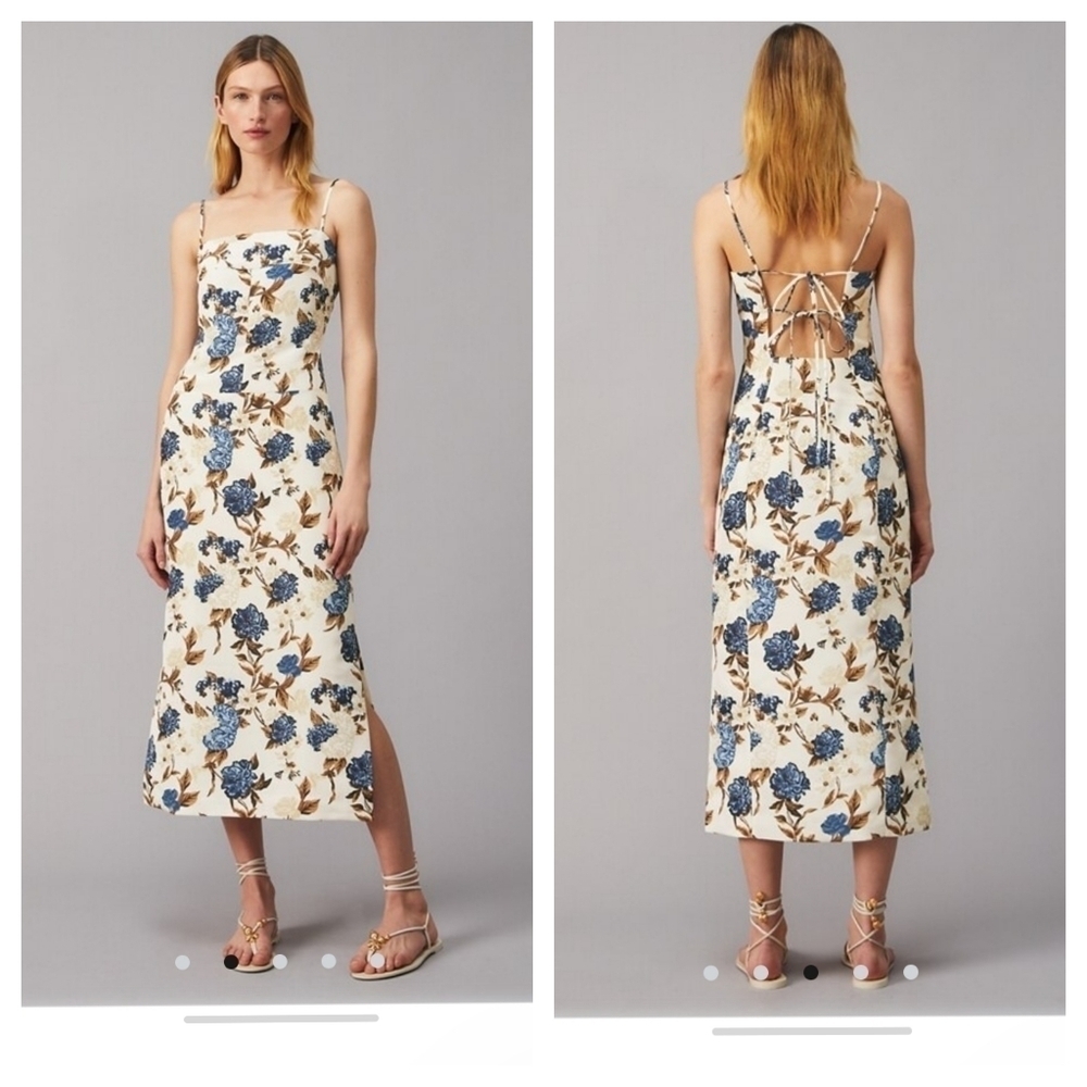 Tory Burch Strap Midi Dress in Caramel Mixed Floral